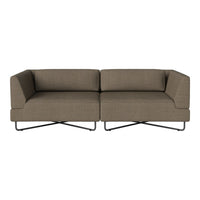 Brown fabric sofa with a sleek, modern design and minimalist black metal legs. Perfect for contemporary living spaces.