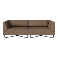 Brown fabric sectional sofa with a minimalist design and sleek black metal legs. Perfect for modern decor.