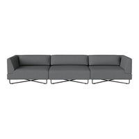 Modern gray sectional sofa with sleek lines and minimalist design, featuring a solid color and no visible patterns.