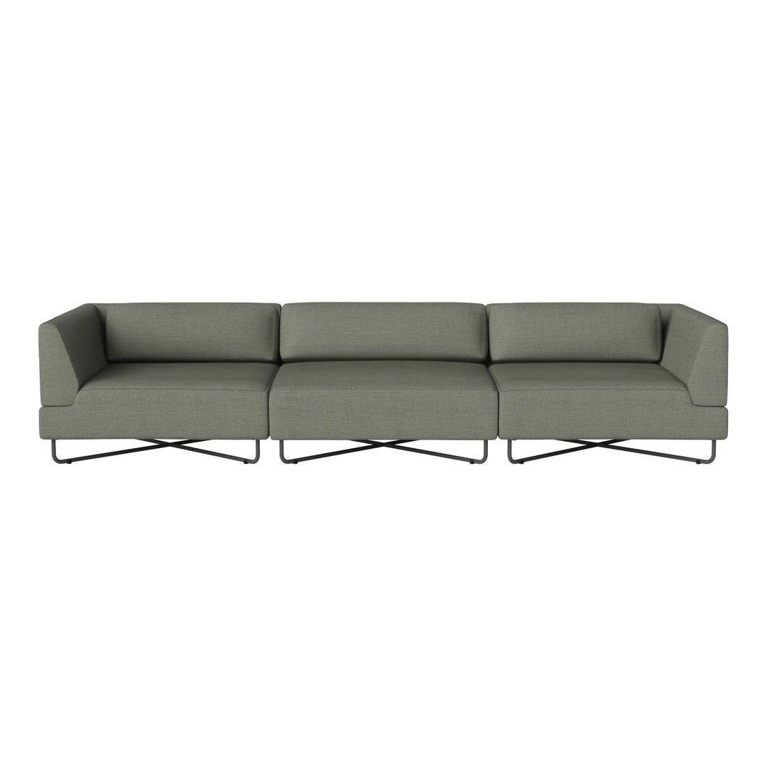 Modern sectional sofa in muted green upholstery with a sleek metal base and minimalist design. Ideal for contemporary spaces.