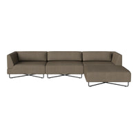 Brown modular sofa with a smooth, textured fabric and minimalist black metal legs.