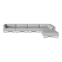 Light gray sectional sofa with a modern, minimalist design and clean lines.