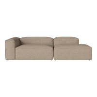 Beige fabric sectional sofa with minimalist design and clean lines, perfect for modern living spaces.