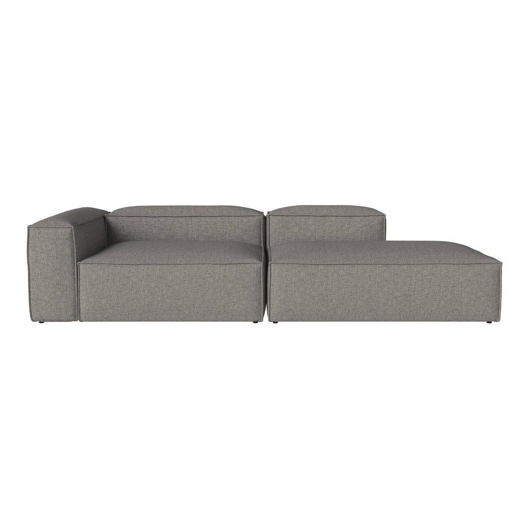 Gray sectional sofa with a modern design and subtle textured fabric pattern.
