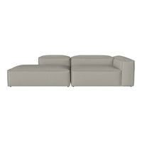 Light gray sectional sofa with clean lines and a modern design, featuring smooth fabric upholstery and minimalistic style.