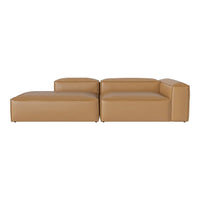 Tan leather sectional sofa with sleek, modern design and smooth, uniform surface. Ideal for contemporary spaces.