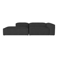 Gray sectional sofa with a textured fabric pattern, featuring a modern, minimalist design.