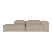 Beige sectional sofa with a modern design and smooth, textured fabric. Stylish and versatile for any living space.