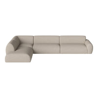 Beige sectional sofa with a sleek, modern design and soft, textured fabric. Perfect for any contemporary living space.