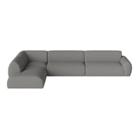 Gray sectional sofa with smooth, contemporary lines and a minimalist design. Perfect for modern living spaces.
