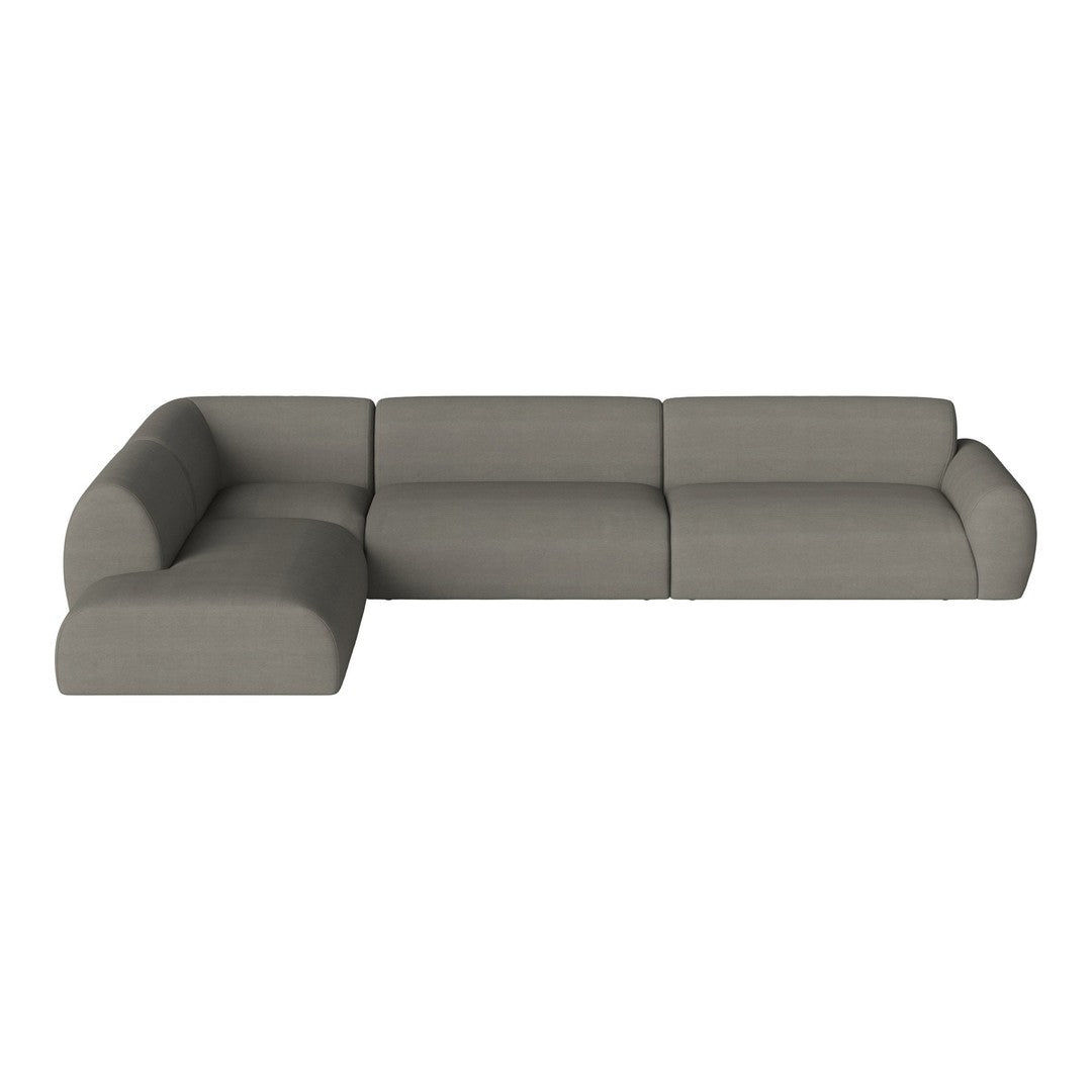 "Modern gray sectional sofa with a minimalist design and smooth, clean lines for a sleek look."