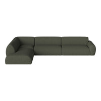 Dark green sectional sofa with a modern, minimalist design and textured fabric upholstery. Perfect for stylish interiors.