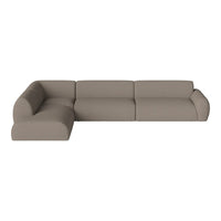 Modern sectional sofa in soft taupe fabric with clean lines and no visible patterns. Perfect for contemporary decor.