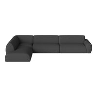 Modern sectional sofa in solid charcoal gray fabric with a sleek, minimalist design. Perfect for contemporary decor.