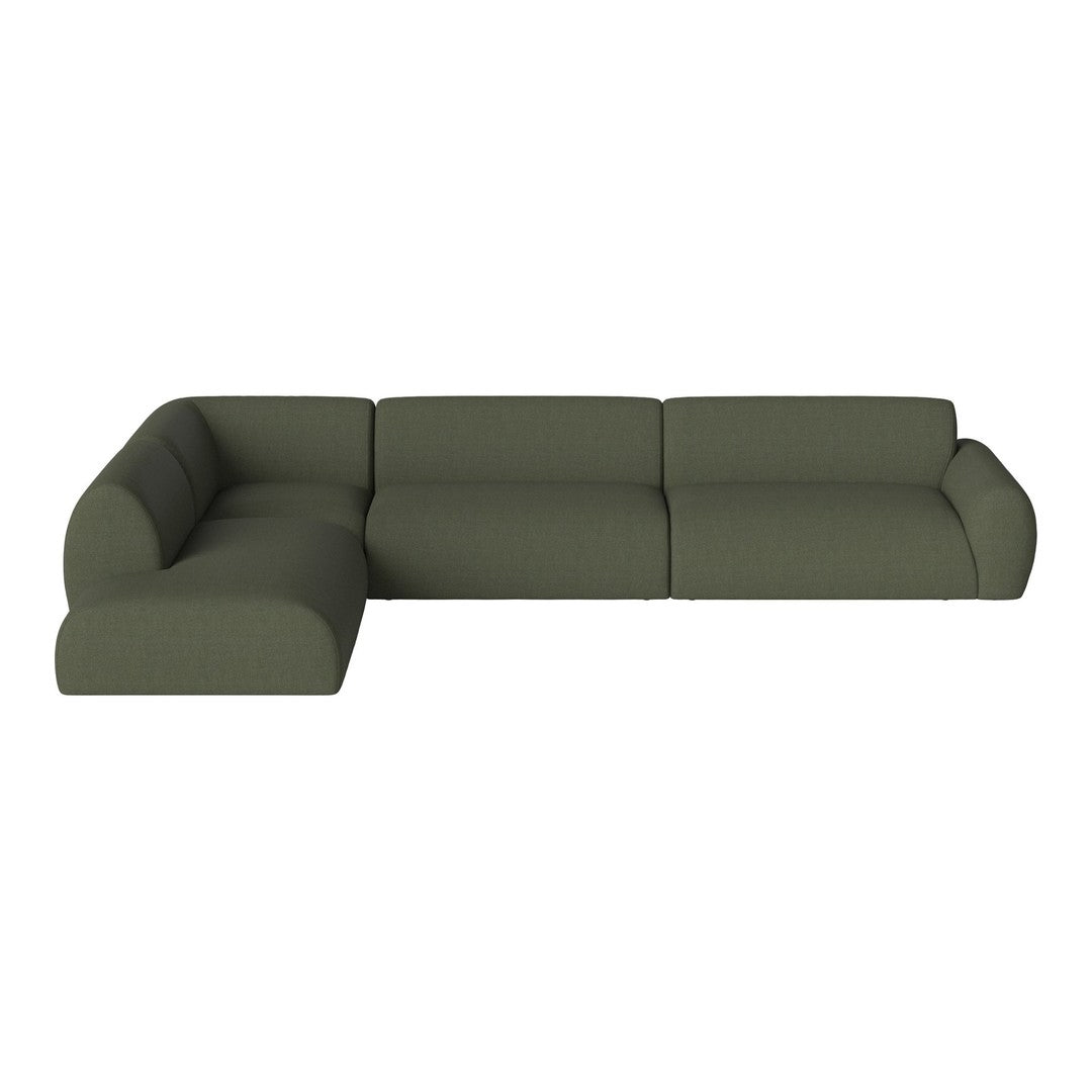 Sleek olive green sectional sofa with smooth, minimalist design and no visible patterns. Perfect for modern spaces.
