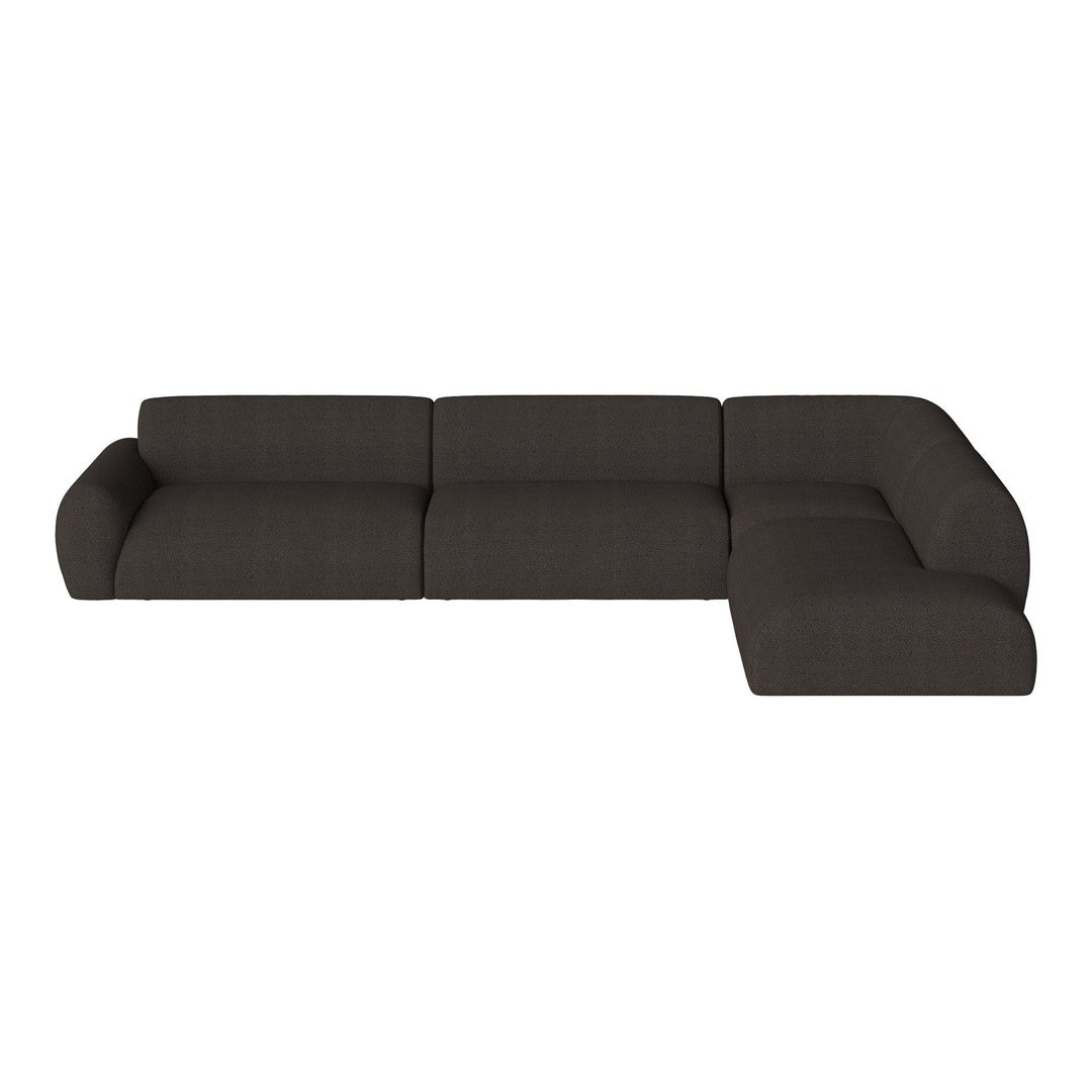 Dark grey sectional sofa with a smooth, modern fabric finish and subtle texture.