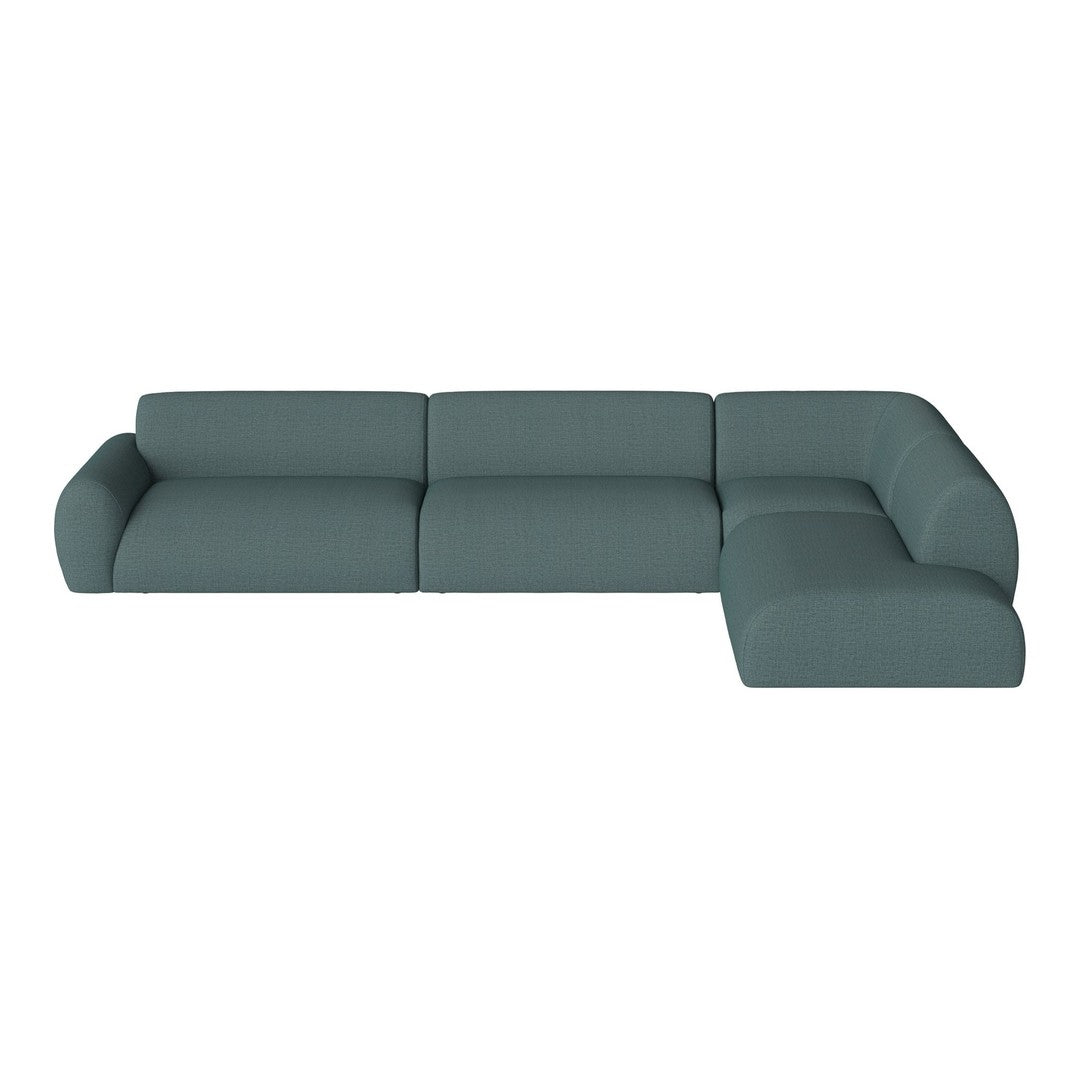 Teal modern sectional sofa with a sleek, minimal design and soft fabric upholstery. Perfect for contemporary decor.