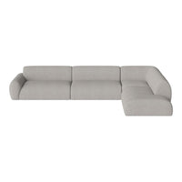 Light gray sectional sofa with a smooth, minimalist design and soft, neutral tones. Perfect for modern living spaces.