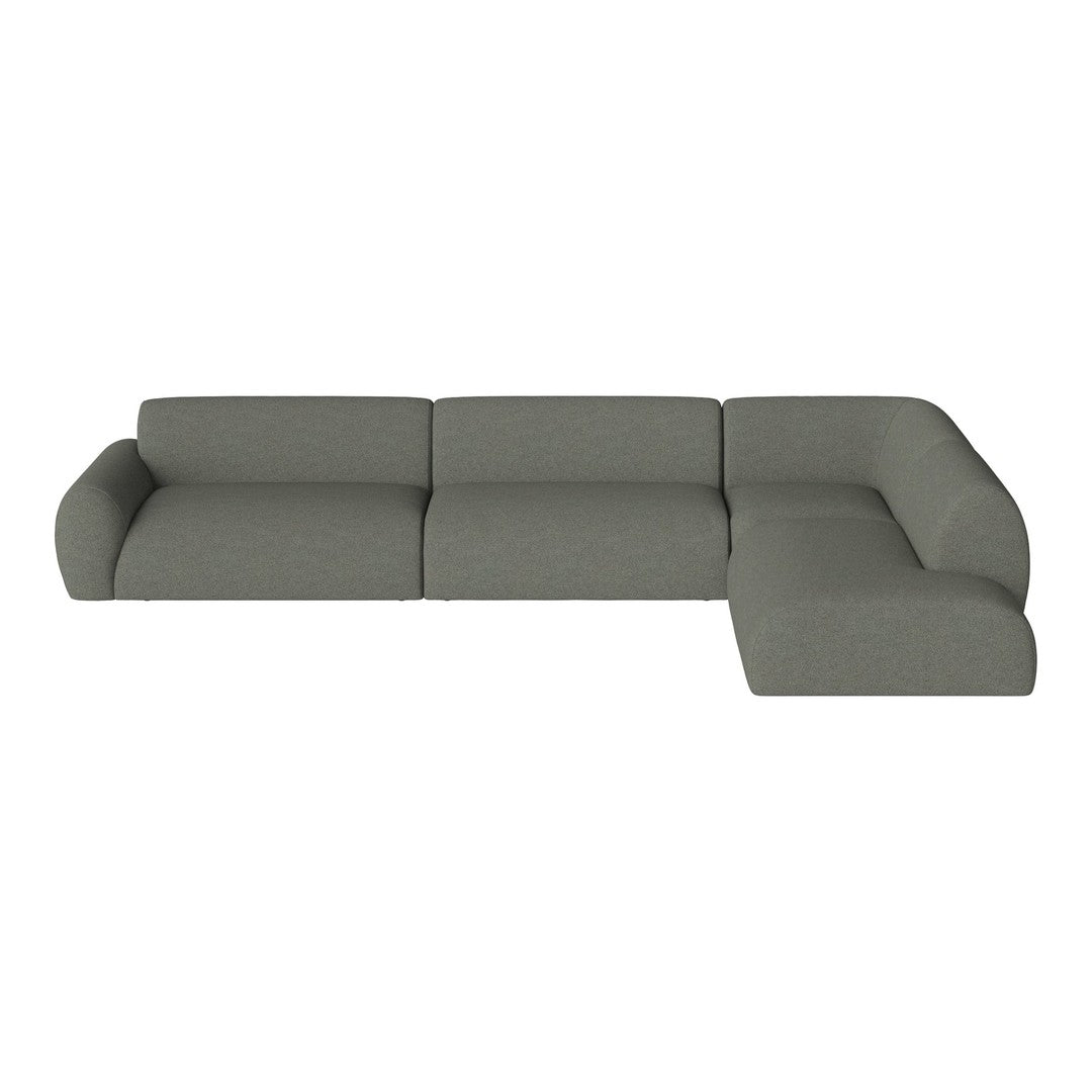 Modern light grey sectional sofa with a sleek, minimalist design and smooth, textured fabric. Ideal for contemporary decor.