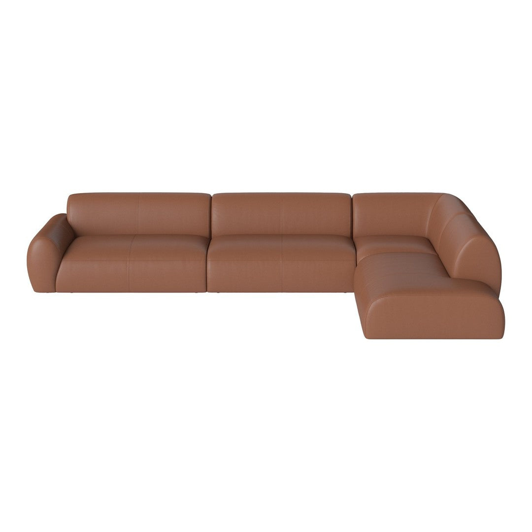 Modern brown leather sectional sofa with smooth texture and clean lines, perfect for contemporary living spaces.