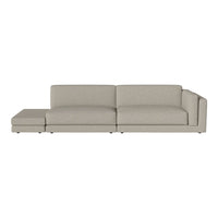 Beige sectional sofa with smooth fabric, minimalistic design, and clean lines, perfect for modern interiors.