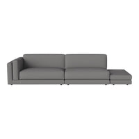 Modern grey sectional sofa with a sleek, minimalist design and smooth fabric upholstery. Ideal for contemporary interiors.