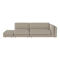 Light beige sectional sofa with a smooth, textured fabric and clean lines, perfect for modern living spaces.