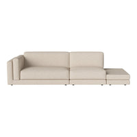 Light beige sectional sofa with a smooth, textured fabric and minimalist design, perfect for modern interiors.