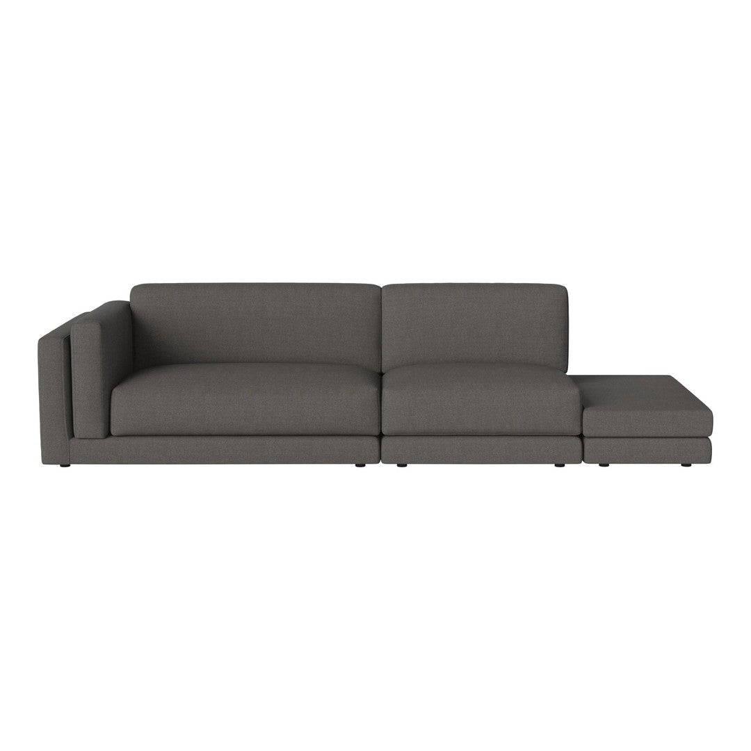 Modern gray sectional sofa with a sleek design and minimalist upholstery, perfect for contemporary interiors.