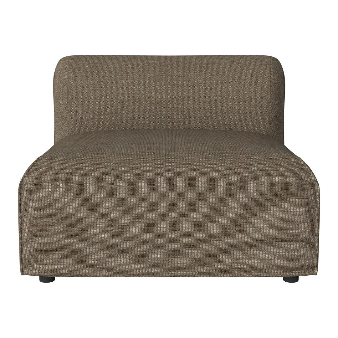 Asymmetrical brown upholstered chair with a textured, woven pattern, perfect for modern living spaces.