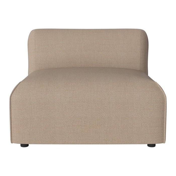 Beige upholstered chaise lounge with a smooth, minimalist design and subtle texture. Perfect for modern decor.
