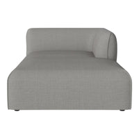 Gray upholstered chaise lounge with a modern, minimalist design and smooth fabric texture.