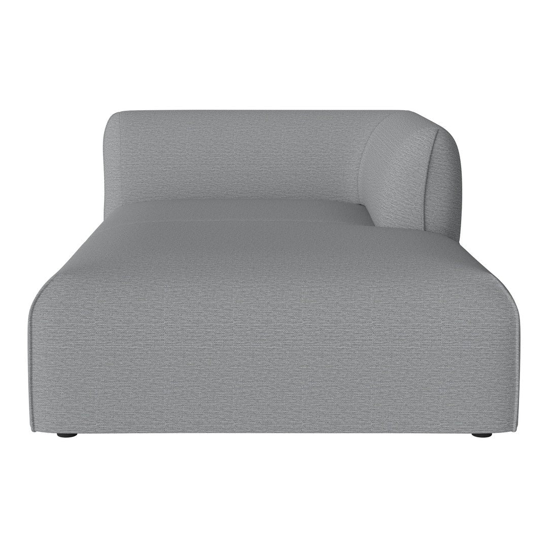 Stylish gray chaise lounge with a smooth, textured fabric. Modern design perfect for contemporary decor.