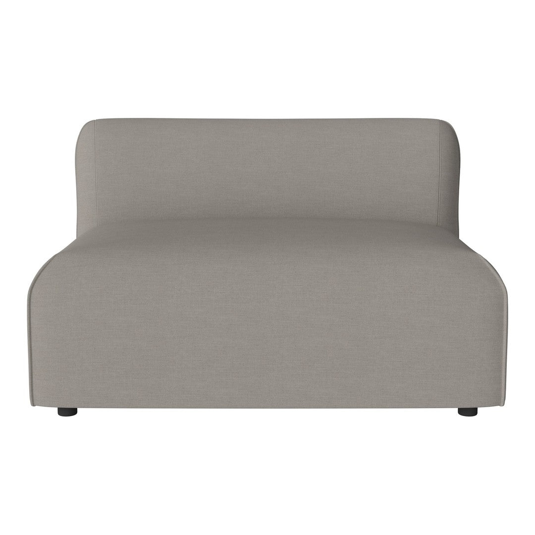 Gray upholstered sofa with a modern, minimalist design and smooth, seamless curves. Perfect for contemporary interiors.
