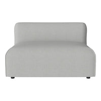 Light gray upholstered sofa with a smooth, minimalist design and rounded edges, perfect for modern decor.