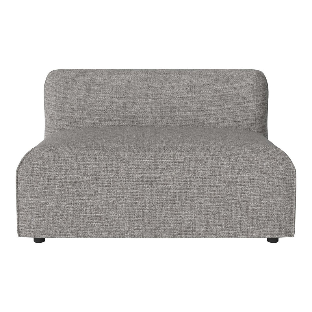 Gray upholstered modular sofa with a sleek, minimalist design and textured fabric. Ideal for modern interiors.