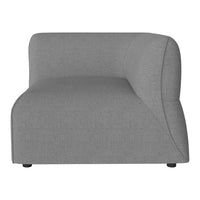 Gray modern sectional sofa with a sleek, textured fabric and curved silhouette. Ideal for contemporary living spaces.