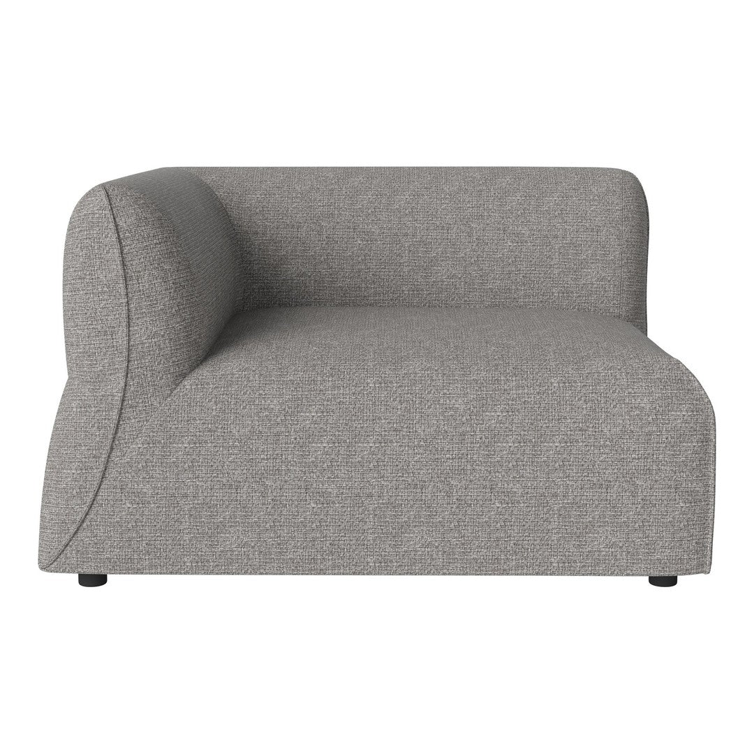 Gray curved fabric sofa with a smooth texture and subtle pattern, perfect for modern living spaces.