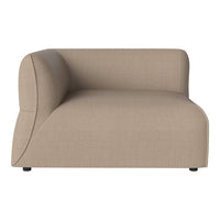 Beige textured fabric sofa with a modern, minimalist design and smooth, curved lines. Ideal for contemporary decor.