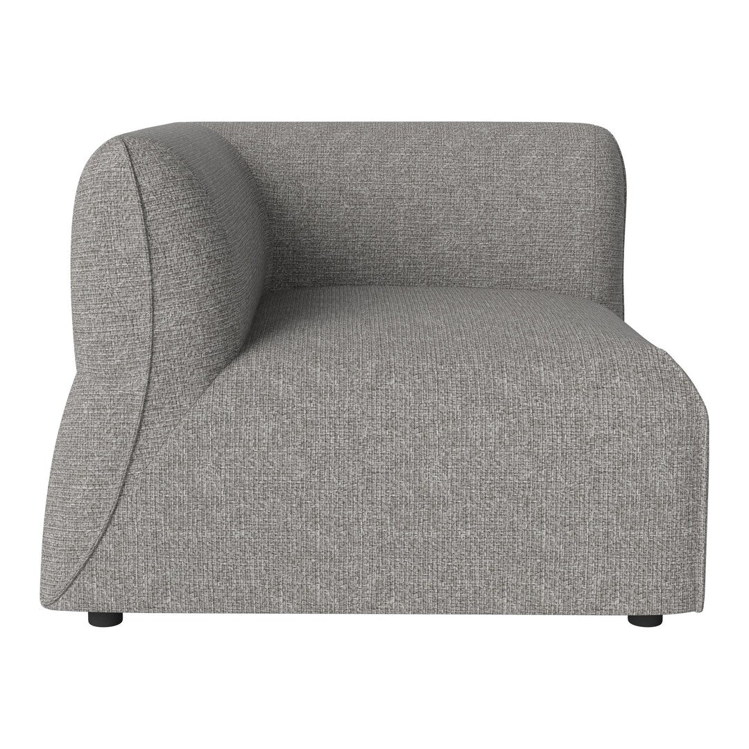 Gray upholstered accent chair with a sleek, minimalist design and subtle texture. Perfect for modern interiors.