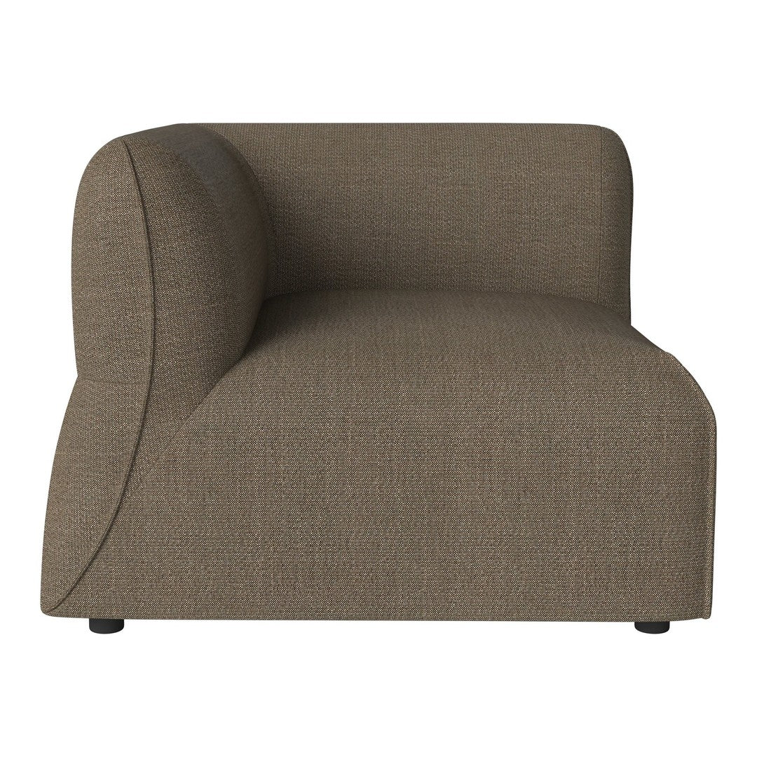 Brown textured sofa section with curved design and a soft, modern aesthetic, ideal for contemporary living spaces.