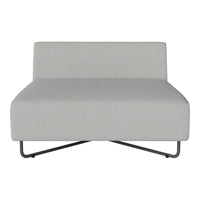 Light gray modular sofa with a smooth texture and minimalist design, featuring a sleek black metal base.