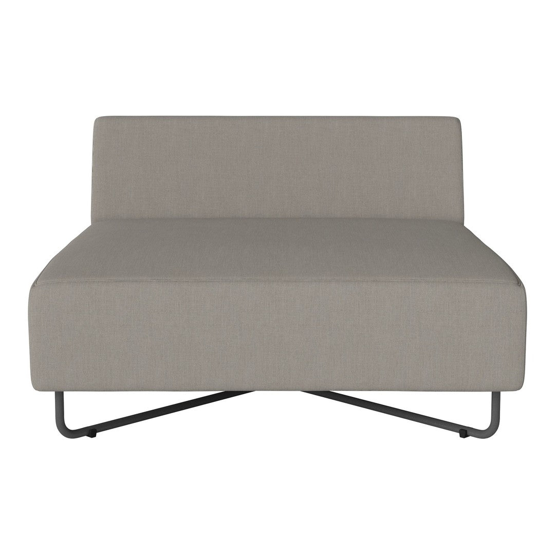 Light gray upholstered chair with minimalist design and black metal legs, perfect for modern decor.