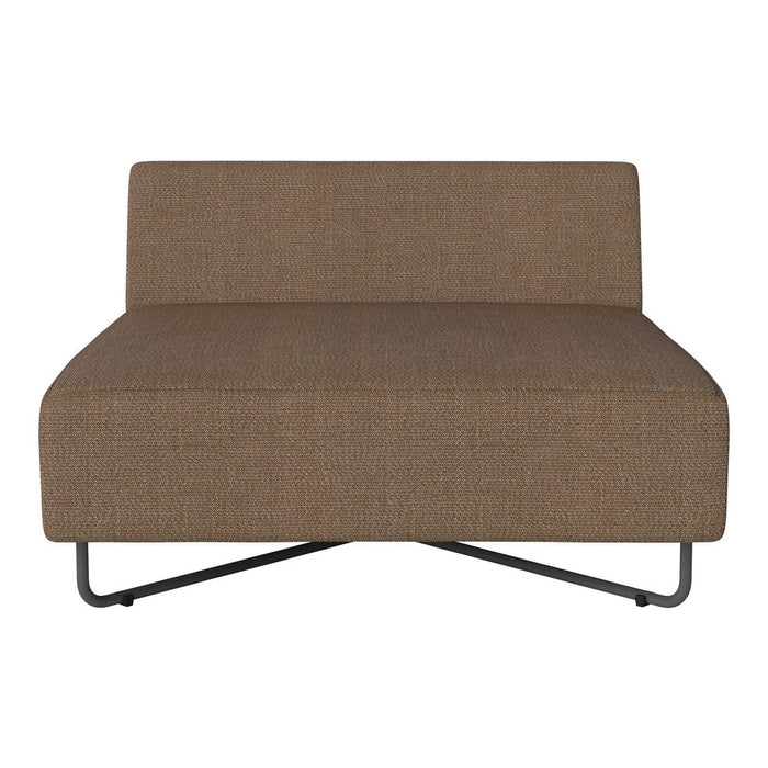 Brown textured upholstery sofa with a sleek design and minimalist black metal legs, perfect for modern decor.