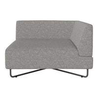 Grey textured fabric corner sofa with a modern design and black metal legs. Ideal for contemporary interiors.