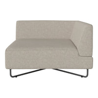 Light beige sectional sofa with a textured fabric and minimalist design, featuring a modern metal frame.