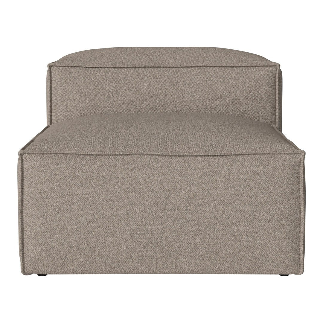 Taupe upholstered chair with a smooth, textured fabric, featuring clean lines and a minimalist design.