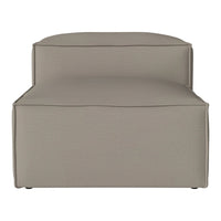 Neutral taupe ottoman with a smooth, minimalist design and subtle texture. Perfect for modern decor.
