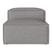 Gray fabric ottoman with a smooth, uniform texture and minimalist design. Ideal for modern living spaces.