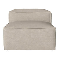 Beige upholstered ottoman with a smooth, solid pattern and clean lines, ideal for modern living spaces.